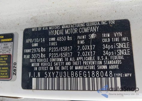 2014 Hyundai Santa Fe Sport 2.4L z USA, uszkodzony, nr VIN 5XYZU3LB6EG188048